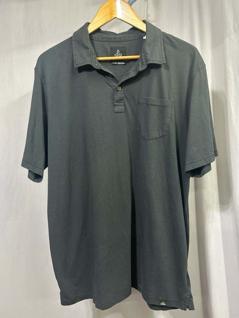 prAna Men's Charcoal Grey Organic Cotton Short Sleeve Polo Shirt XL